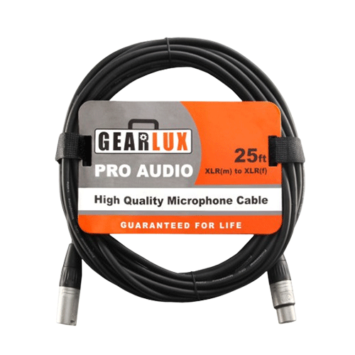 Gearlux 25-Foot XLR Microphone Cable, Fully Balanced, Male to Female, Black