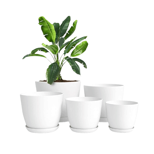Utopia Home Plant Pots Indoor with Drainage Holes Set of 5 White Plastic Flower Pots