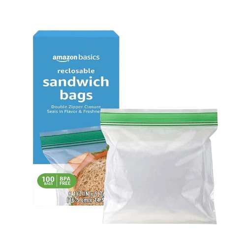 Amazon Basics Reclosable Double Zipper Sandwich Storage Bags 100 Count Pack of 1